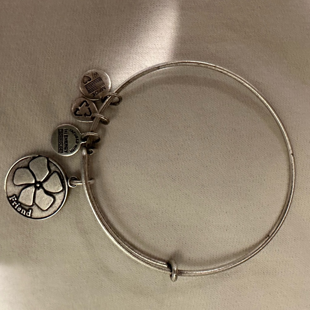 Alex and Ani Floral FRIEND Silver Charm Bracelet adjustable Bangle bracelet